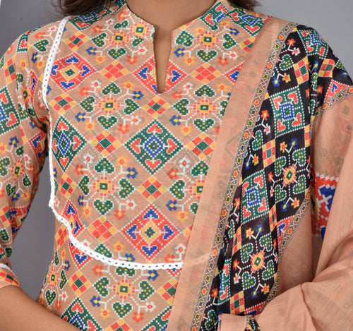 Beige color soft silk Patola Print Suit