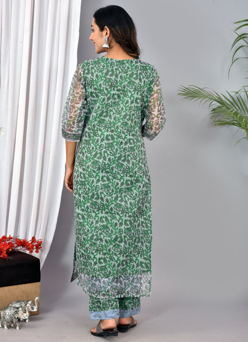 Grey Kota Doria Stitched Suit With Kota Doria Dupatta