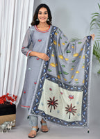 Beautiful Dark Grey Soft silk Digital Print Suit