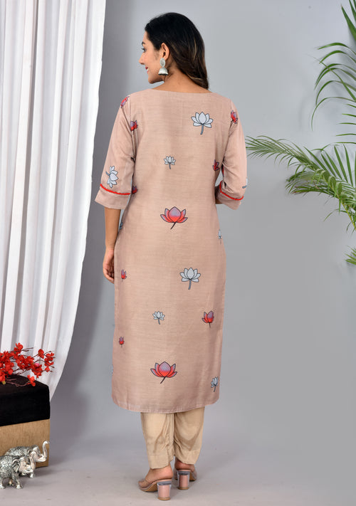 Beautiful Beige Soft silk Digital Print Suit