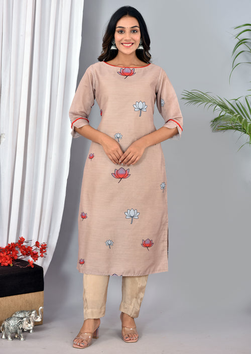 Beautiful Beige Soft silk Digital Print Suit