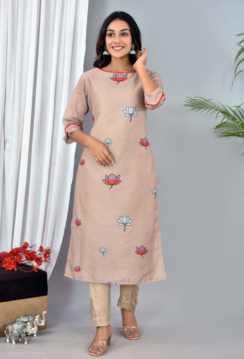 Beautiful Beige Soft silk Digital Print Suit