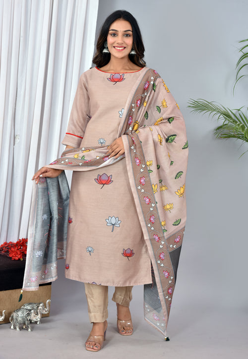 Beautiful Beige Soft silk Digital Print Suit