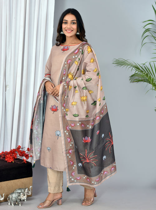 Beautiful Beige Soft silk Digital Print Suit
