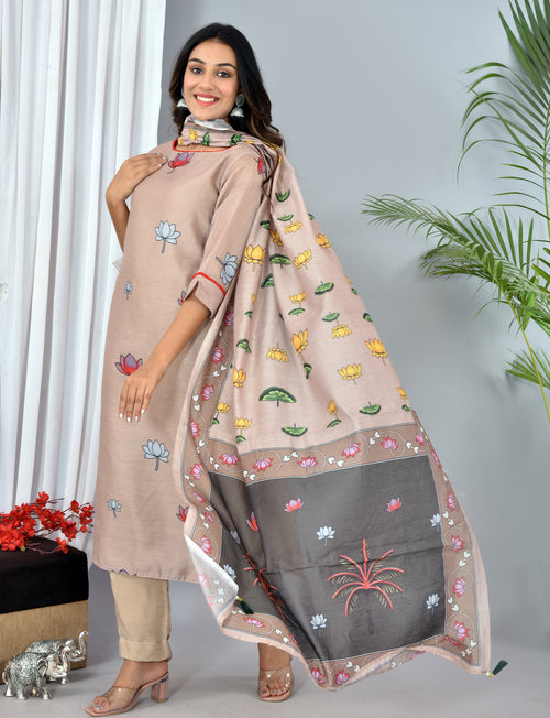 Beautiful Beige Soft silk Digital Print Suit