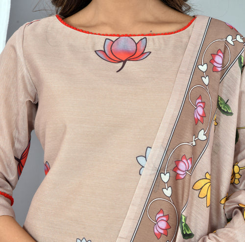 Beautiful Beige Soft silk Digital Print Suit