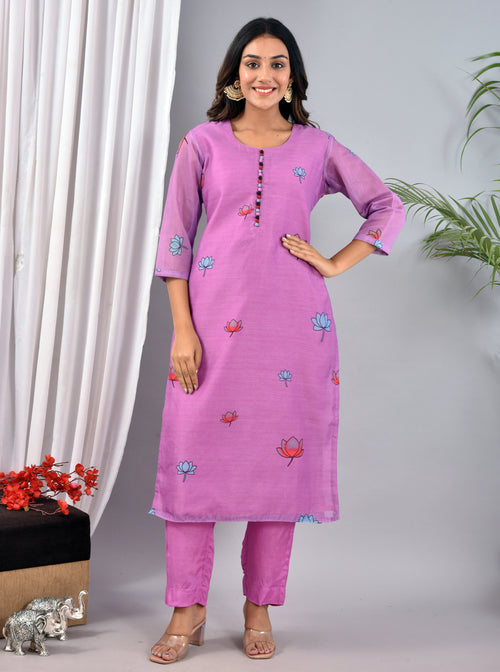 Beautiful Lavender color Digital Print Soft Silk Suit
