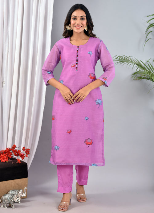 Beautiful Lavender color Digital Print Soft Silk Suit