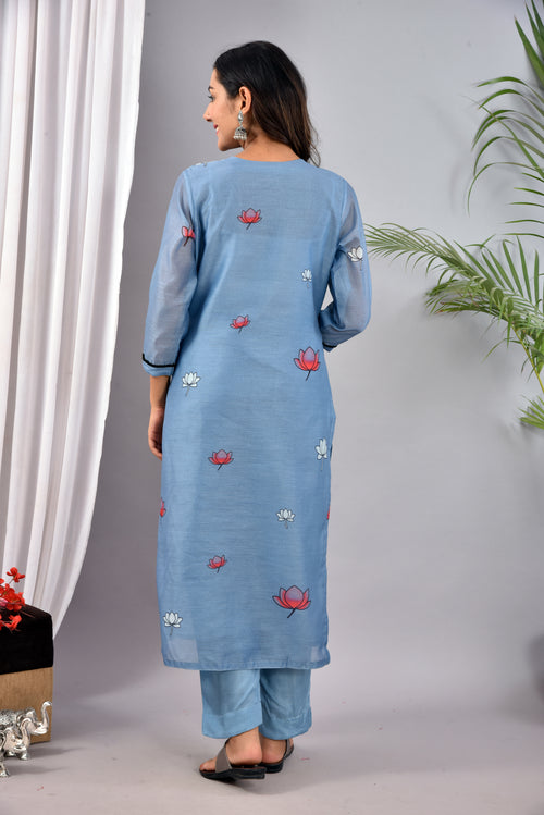 BEAUTIFUL CYAN SOFT SILK DIGITAL PRINT SUIT