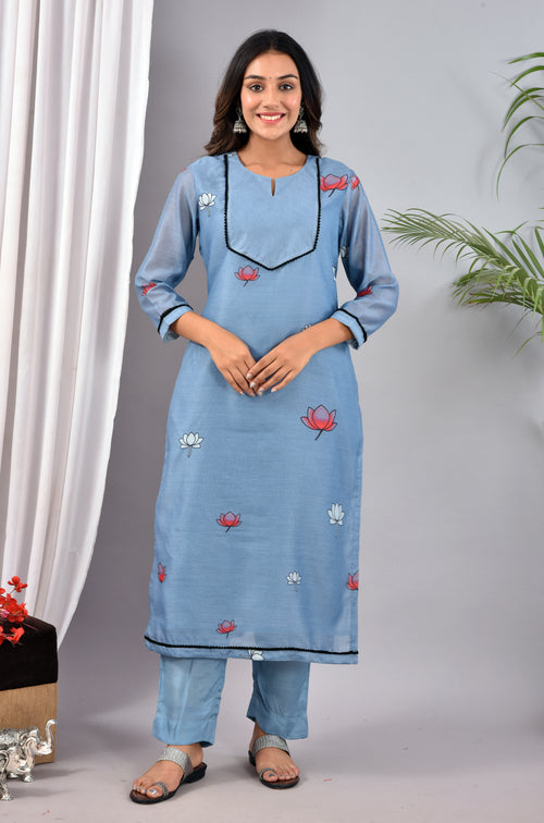 BEAUTIFUL CYAN SOFT SILK DIGITAL PRINT SUIT