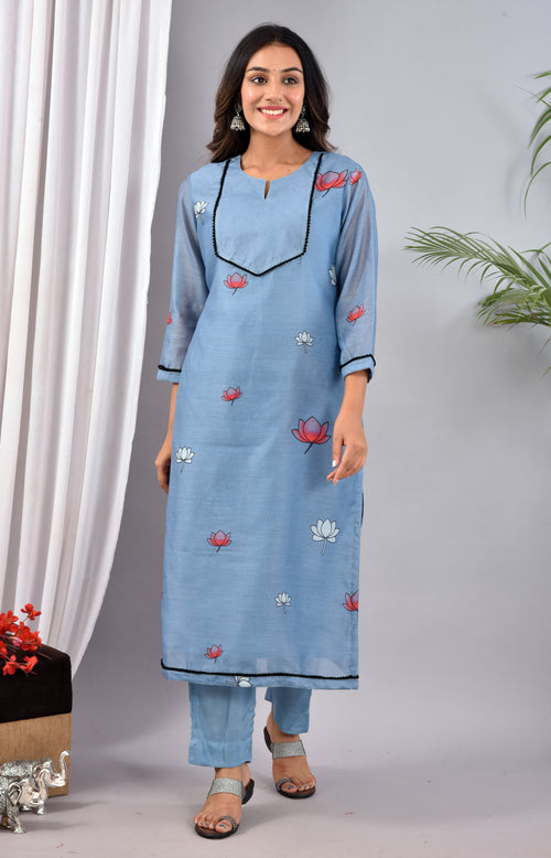 BEAUTIFUL CYAN SOFT SILK DIGITAL PRINT SUIT