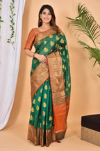 Bottle Green Banarasi Zari Woven Saree