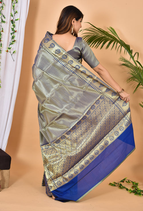 Light blue soft Banarasi Silk gold brocade zari Saree