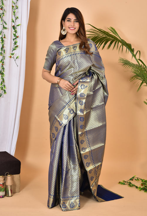 Light blue soft Banarasi Silk gold brocade zari Saree