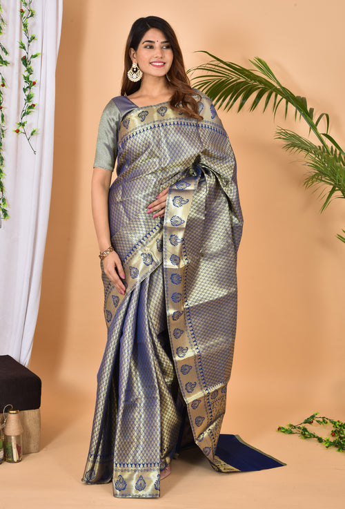 Light blue soft Banarasi Silk gold brocade zari Saree