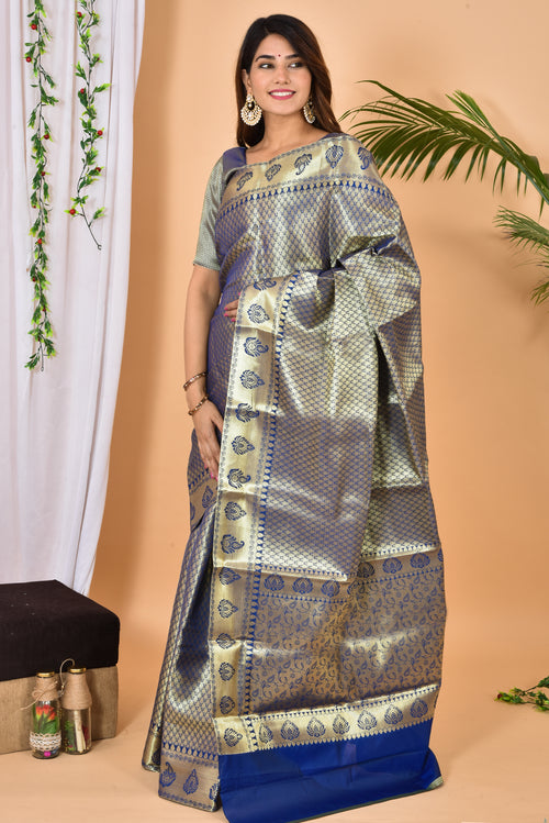 Light blue soft Banarasi Silk gold brocade zari Saree