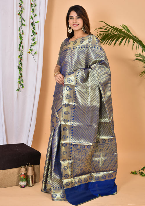 Light blue soft Banarasi Silk gold brocade zari Saree