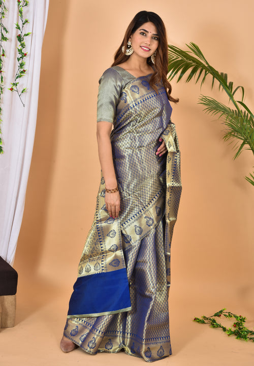 Light blue soft Banarasi Silk gold brocade zari Saree