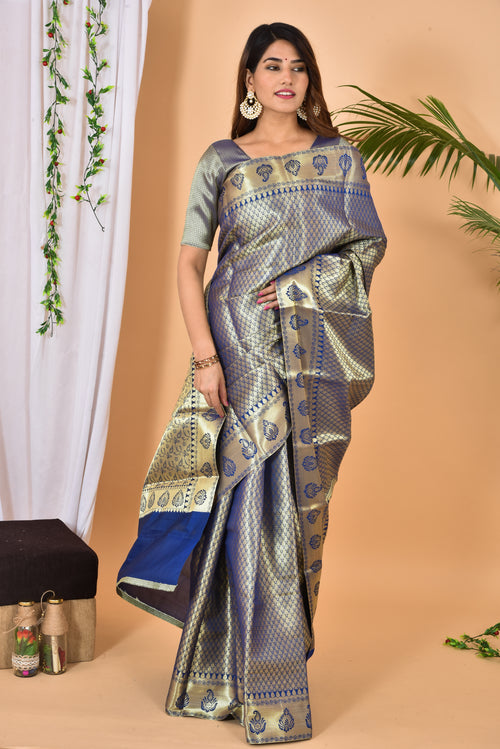 Light blue soft Banarasi Silk gold brocade zari Saree