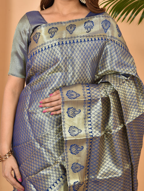 Light blue soft Banarasi Silk gold brocade zari Saree