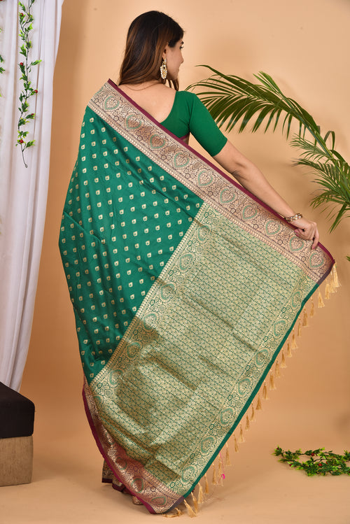Royal Green Beautiful Banarasi Zari Woven Saree