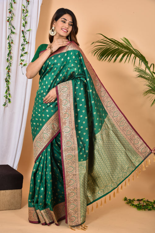 Royal Green Beautiful Banarasi Zari Woven Saree