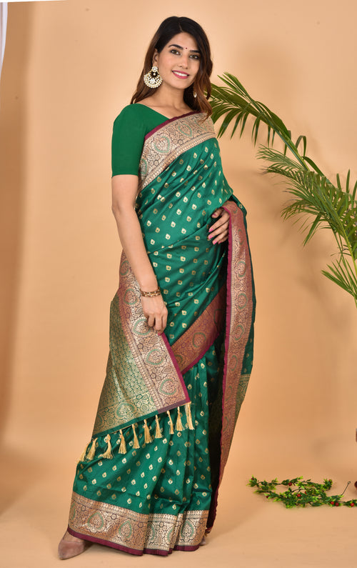 Royal Green Beautiful Banarasi Zari Woven Saree