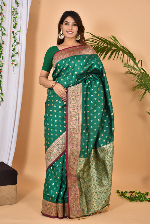 Royal Green Beautiful Banarasi Zari Woven Saree