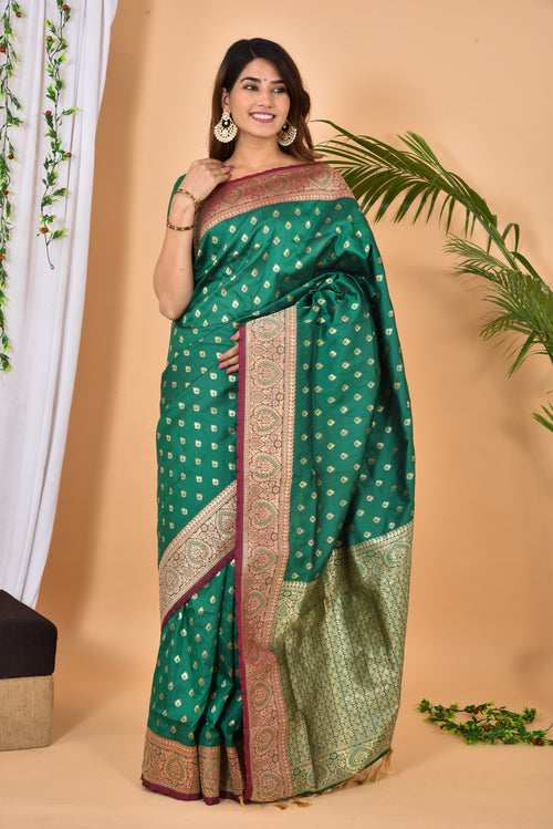 Royal Green Beautiful Banarasi Zari Woven Saree