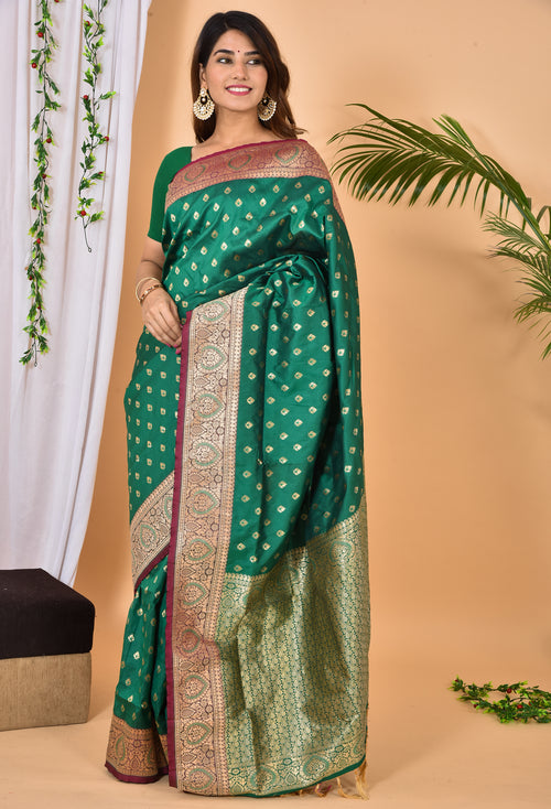 Royal Green Beautiful Banarasi Zari Woven Saree