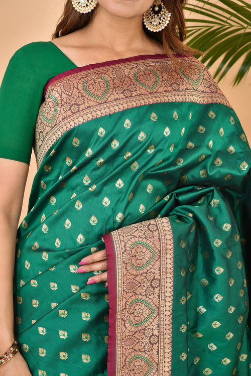 Royal Green Beautiful Banarasi Zari Woven Saree