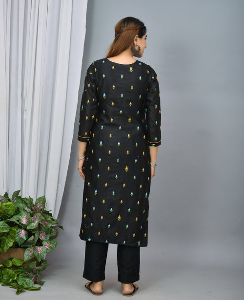 Black Color Soft Silk Embroidery With Organza Silk Dupatta