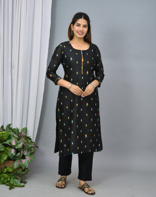 Black Color Soft Silk Embroidery With Organza Silk Dupatta