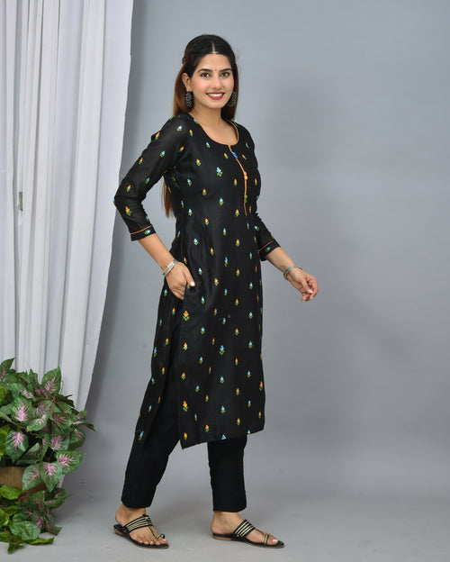 Black Color Soft Silk Embroidery With Organza Silk Dupatta