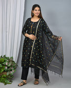 Black Color Soft Silk Embroidery With Organza Silk Dupatta