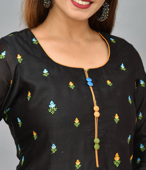 Black Color Soft Silk Embroidery With Organza Silk Dupatta