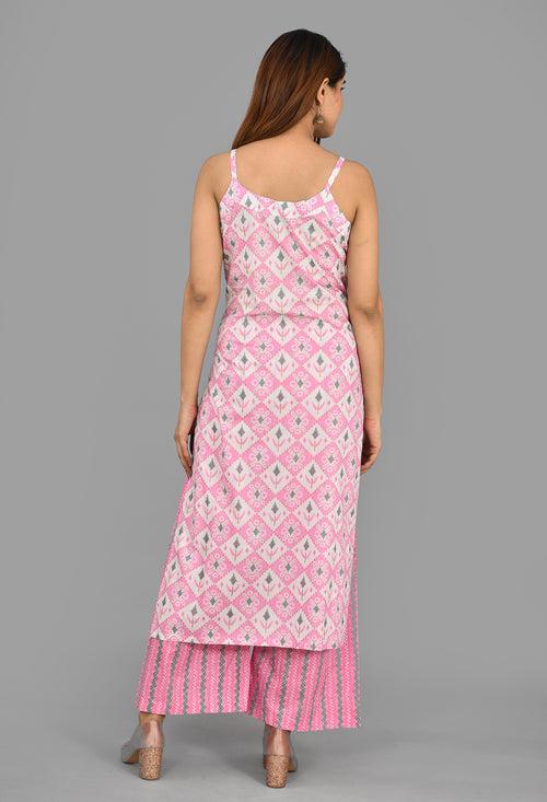 Pink Cotton Suit With Pure Chiffon Crochet Lace Dupatta