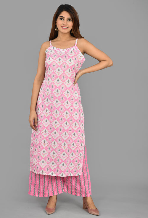 Pink Cotton Suit With Pure Chiffon Crochet Lace Dupatta