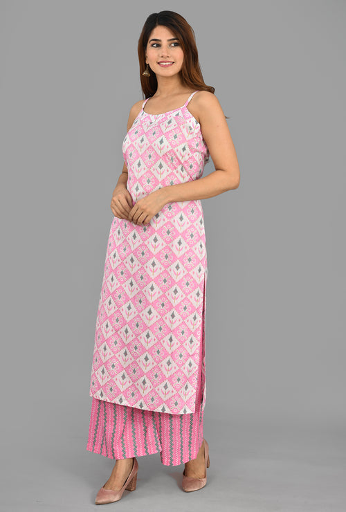 Pink Cotton Suit With Pure Chiffon Crochet Lace Dupatta