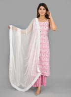 Pink Cotton Suit With Pure Chiffon Crochet Lace Dupatta
