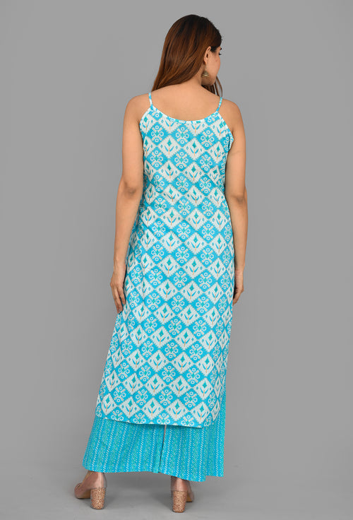 Sky Blue Cotton Suit With Pure Chiffon Crochet Lace Dupatta