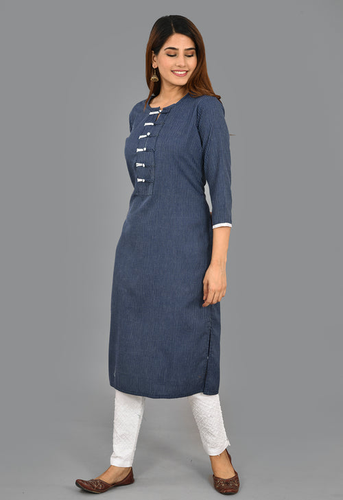 Blue Cotton Katha Work Top And Lycra Pant Set
