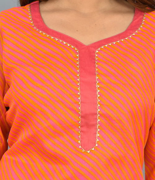 Beautiful Kota Doria Leheria Top And Bottom Set