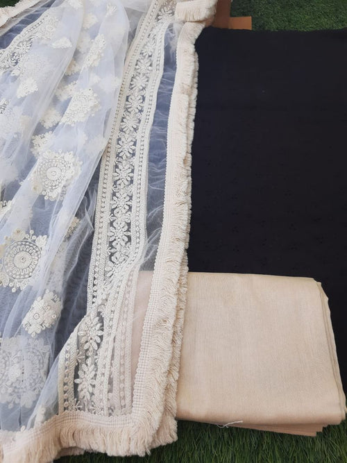 BEAUTIFUL BLACK HAKOBA CHIKEN COTTON SUIT WITH SOFT NET EMBROIDARY DUPATTA