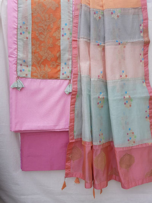Pink Designer Suits With Chanderi Dupatta