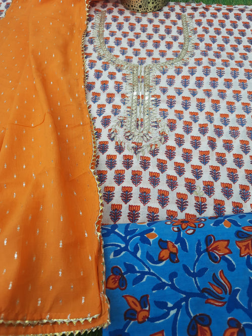 Block print cotton gotta patti suit