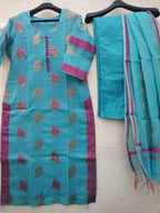 SKY BLUE KOTA DORIYA SUITS WITH KOTA DORIYA ZARI WEAVING & RESHAM BORDER DUPATTA