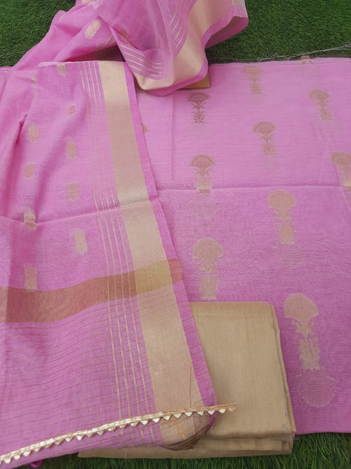 Pink color banarsi zari weaving suit