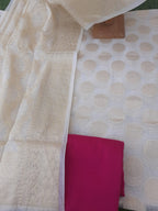 White Kota Jacquard Zari Weaving Suit With Kota Jacquard Dupatta