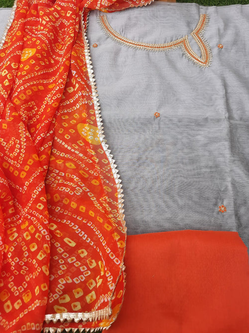 Grey color chanderi gotta patti suit